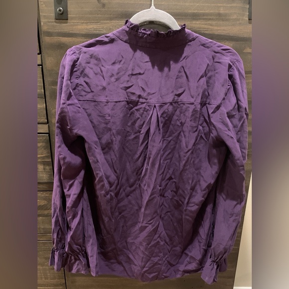 ELIE TAHARI 100% Silk Long Sleeve Bow Purple Ruffled Top Size Small - Picture 7 of 10